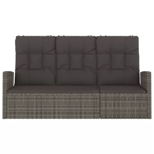  szürke polyrattan dönthető kerti pad párnával 173 cm