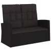  fekete polyrattan dönthető kerti pad párnával 118 cm