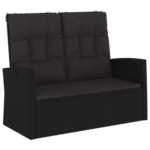  fekete polyrattan dönthető kerti pad párnával 118 cm