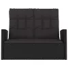  fekete polyrattan dönthető kerti pad párnával 118 cm