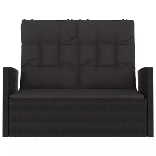  fekete polyrattan dönthető kerti pad párnával 118 cm
