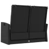  fekete polyrattan dönthető kerti pad párnával 118 cm