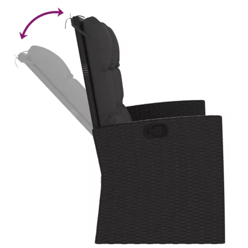  fekete polyrattan dönthető kerti pad párnával 118 cm