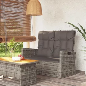  szürke polyrattan dönthető kerti pad párnákkal 118 cm