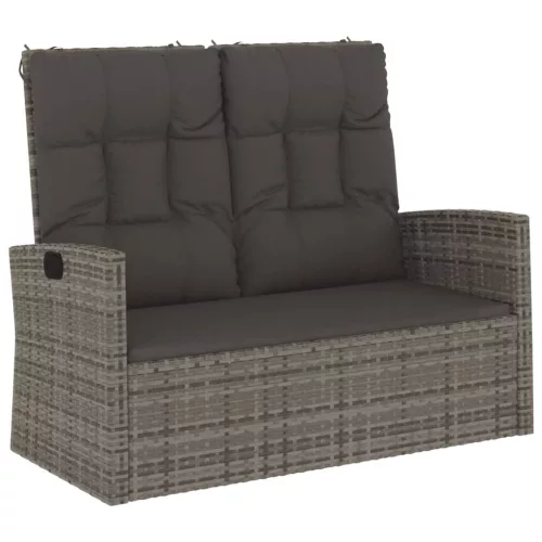  szürke polyrattan dönthető kerti pad párnákkal 118 cm