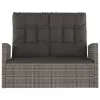  szürke polyrattan dönthető kerti pad párnákkal 118 cm