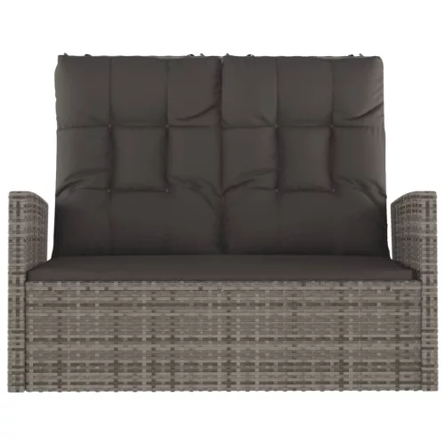  szürke polyrattan dönthető kerti pad párnákkal 118 cm
