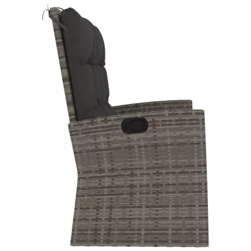  szürke polyrattan dönthető kerti pad párnákkal 118 cm