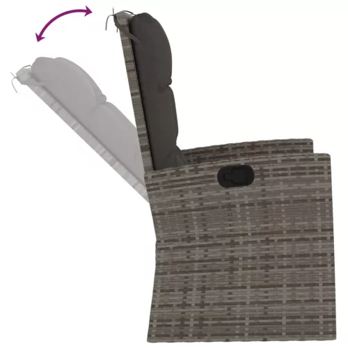  szürke polyrattan dönthető kerti pad párnákkal 118 cm
