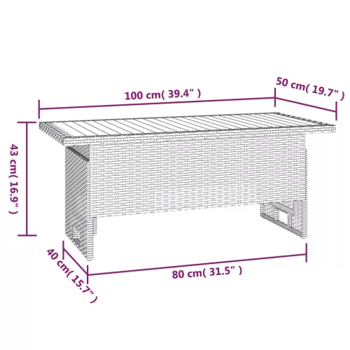  szürke tömör akácfa és polirattan kerti asztal 100x50x43/63 cm