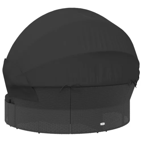 fekete polyrattan kültéri napozóágy napellenzővel és párnákkal