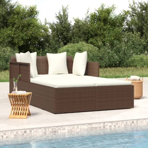  barna polyrattan napozóágy párnával 182 x 118 x 63 cm