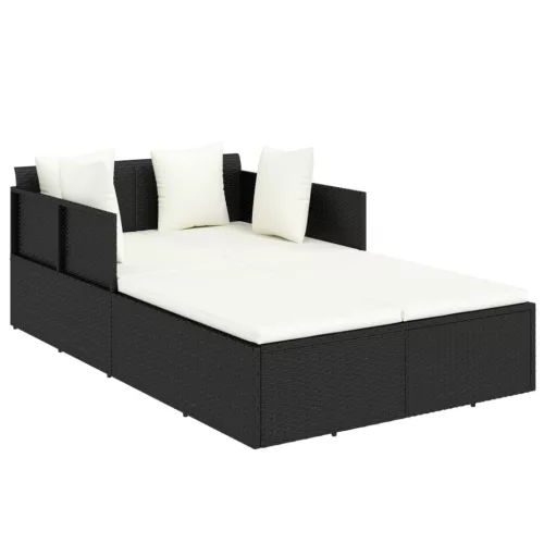  fekete polyrattan napozóágy párnával 182 x 118 x 63 cm