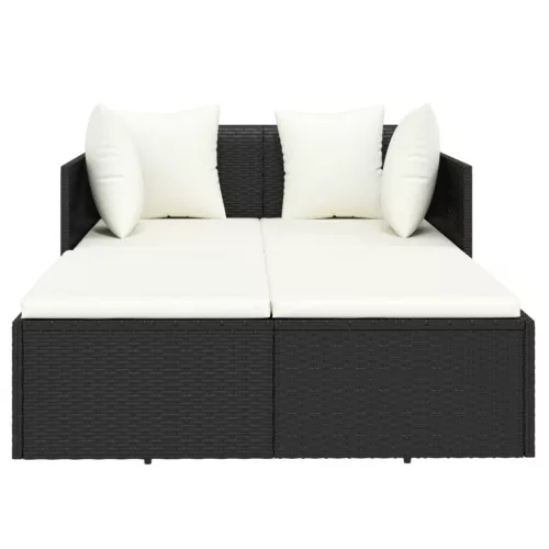  fekete polyrattan napozóágy párnával 182 x 118 x 63 cm