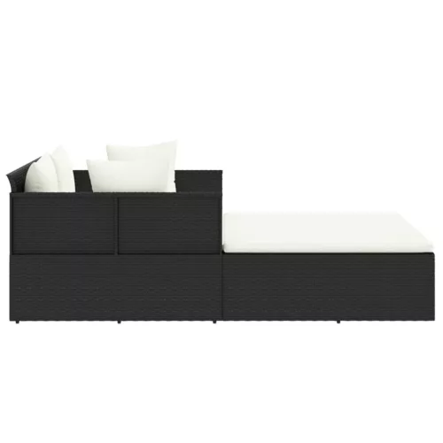 fekete polyrattan napozóágy párnával 182 x 118 x 63 cm