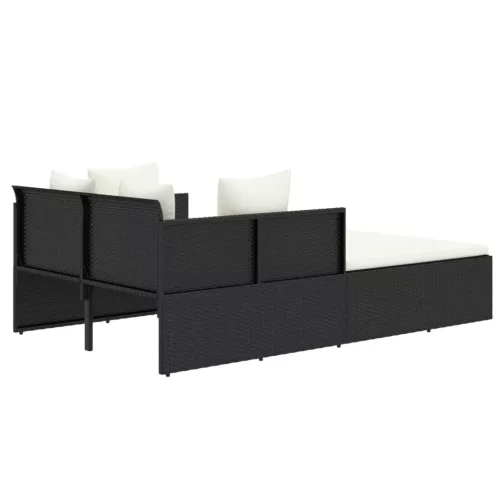  fekete polyrattan napozóágy párnával 182 x 118 x 63 cm
