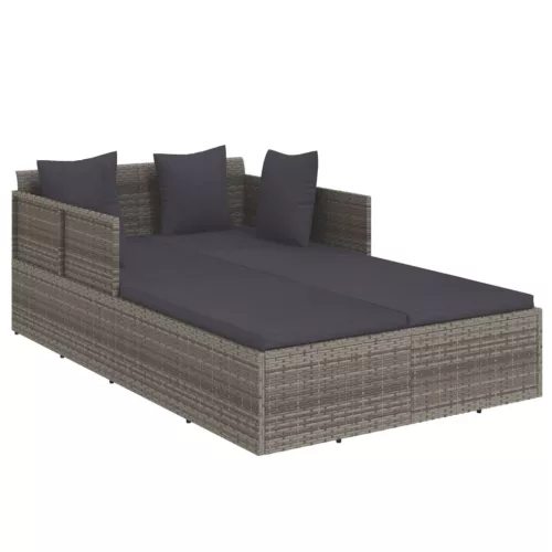 szürke polyrattan napozóágy párnával 182 x 118 x 63 cm