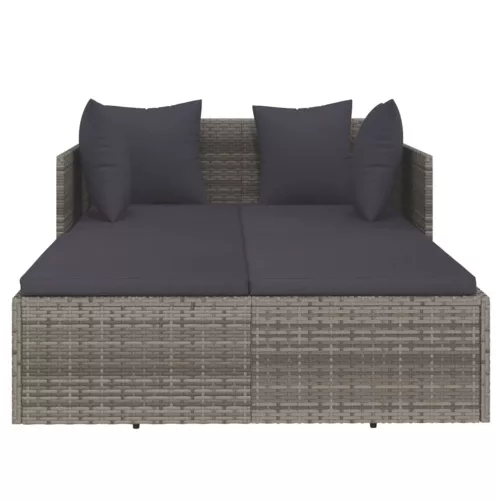  szürke polyrattan napozóágy párnával 182 x 118 x 63 cm