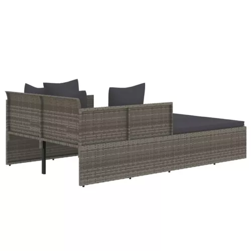  szürke polyrattan napozóágy párnával 182 x 118 x 63 cm