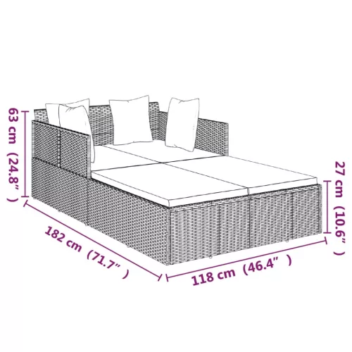  szürke polyrattan napozóágy párnával 182 x 118 x 63 cm