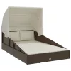  barna polyrattan napozóágy összecsukható tetővel 200x114x128 cm