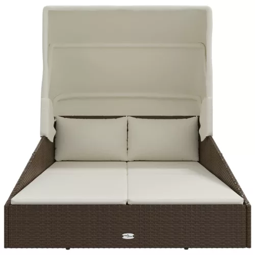  barna polyrattan napozóágy összecsukható tetővel 200x114x128 cm