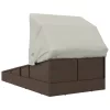  barna polyrattan napozóágy összecsukható tetővel 200x114x128 cm