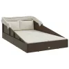  barna polyrattan napozóágy összecsukható tetővel 200x114x128 cm