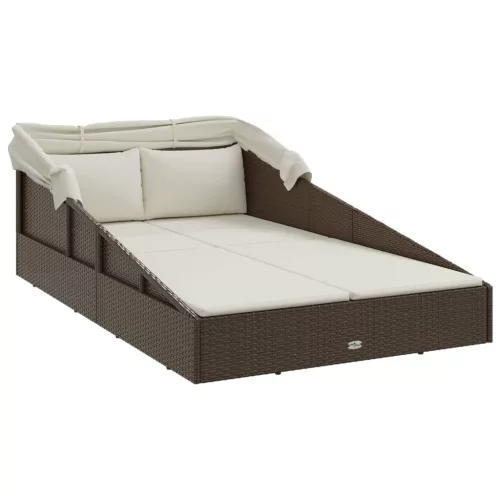  barna polyrattan napozóágy összecsukható tetővel 200x114x128 cm