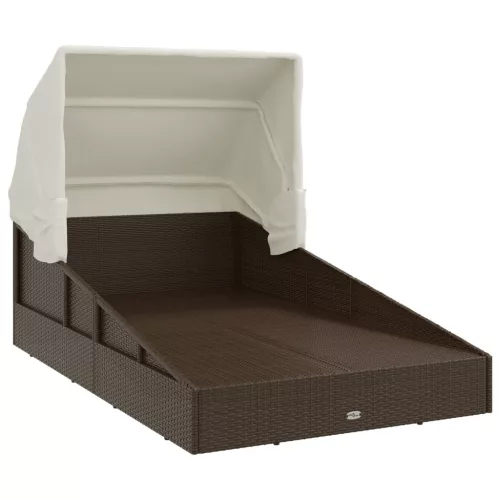  barna polyrattan napozóágy összecsukható tetővel 200x114x128 cm