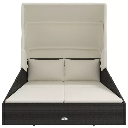  fekete polyrattan napágy összecsukható tetővel 200x114x128 cm