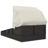  fekete polyrattan napágy összecsukható tetővel 200x114x128 cm