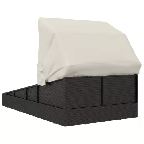  fekete polyrattan napágy összecsukható tetővel 200x114x128 cm