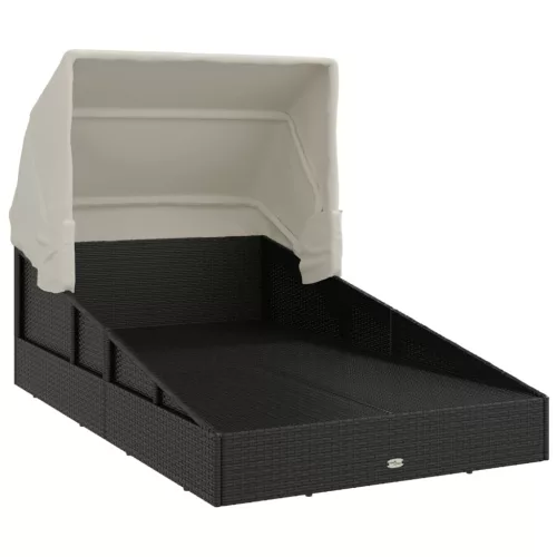  fekete polyrattan napágy összecsukható tetővel 200x114x128 cm