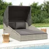  szürke polyrattan napágy összecsukható tetővel 200x114x128 cm