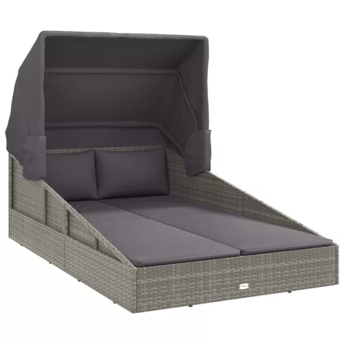  szürke polyrattan napágy összecsukható tetővel 200x114x128 cm