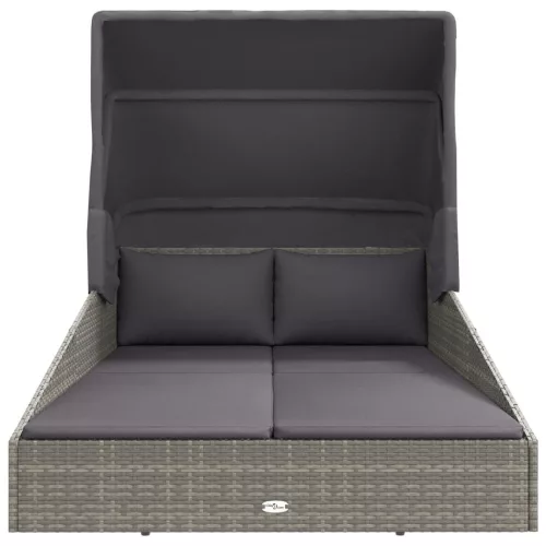  szürke polyrattan napágy összecsukható tetővel 200x114x128 cm