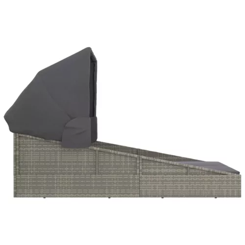  szürke polyrattan napágy összecsukható tetővel 200x114x128 cm