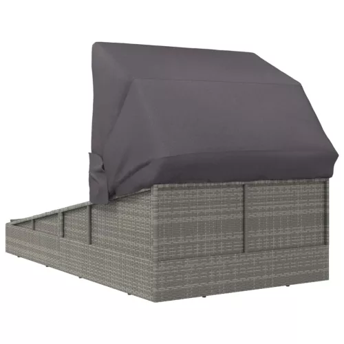  szürke polyrattan napágy összecsukható tetővel 200x114x128 cm