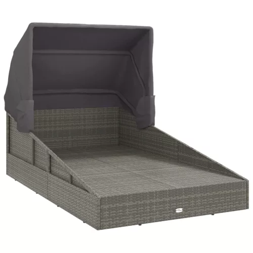  szürke polyrattan napágy összecsukható tetővel 200x114x128 cm