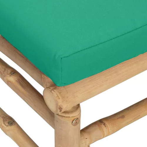  3 részes bambusz kerti ülőgarnitúra zöld párnákkal