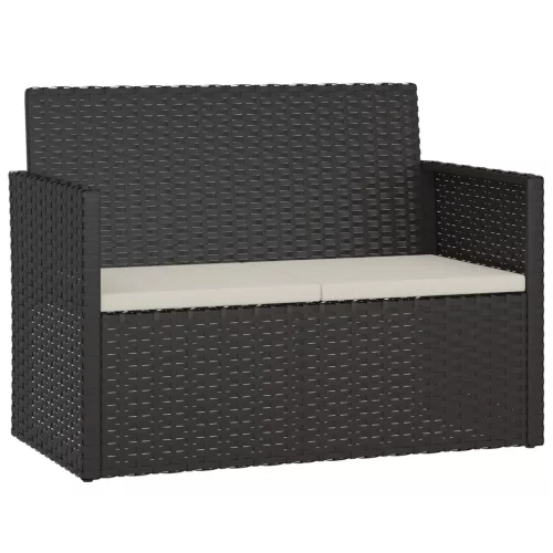  fekete polyrattan kerti pad párnákkal 105 cm