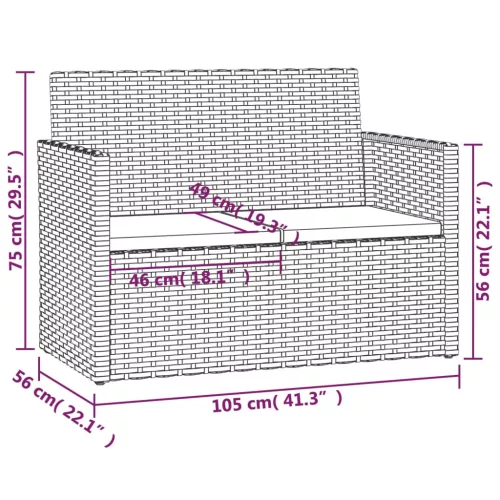  szürke polyrattan kerti pad párnákkal 105 cm