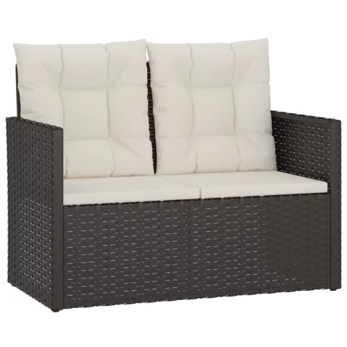 fekete polyrattan kerti pad párnákkal 105 cm