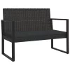  fekete polyrattan kerti pad párnákkal 106 cm