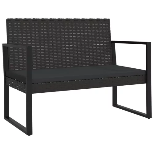  fekete polyrattan kerti pad párnákkal 106 cm