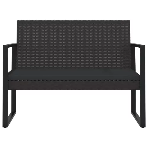 fekete polyrattan kerti pad párnákkal 106 cm