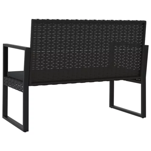  fekete polyrattan kerti pad párnákkal 106 cm