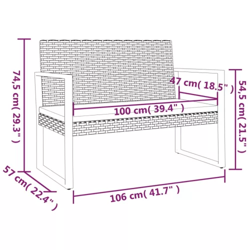  fekete polyrattan kerti pad párnákkal 106 cm