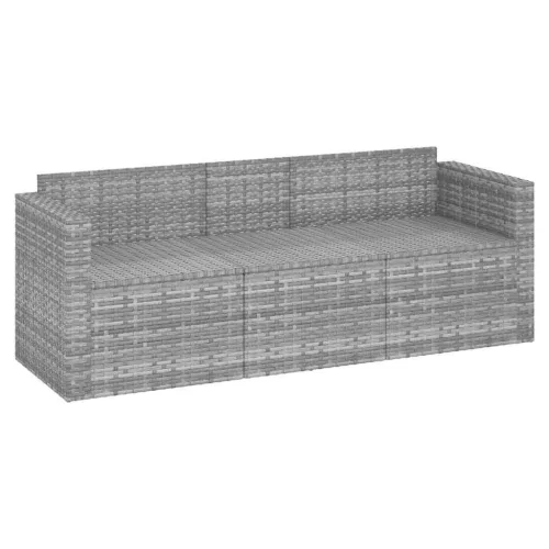 3 személyes szürke polyrattan kerti kanapé párnával